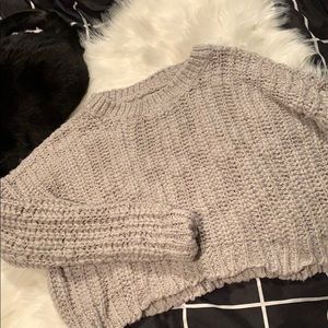 Grey/ Tan Knitted Cropped Sweater by Forever 21